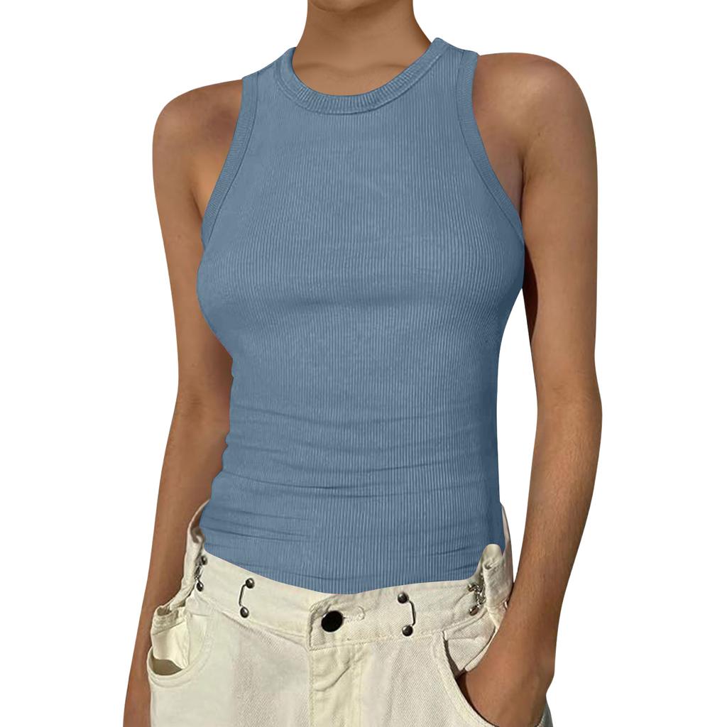 Damen Sommer Mode Lässig Farbe Rundhals Ärmellos Oberteil Enges Tanktop