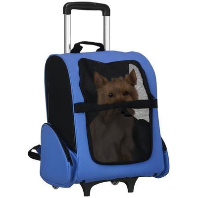 2-In-1 Wheeled Carrier Bag for Dog Trolley Cart Telescopic Handle, Storage Bags 42 X 25 X 55 Cm Blue