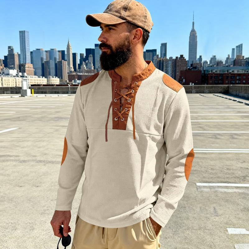 Spring and Autumn Men's Medieval Style Pirates Viking Tether Leader Long Sleeve T-Shirt