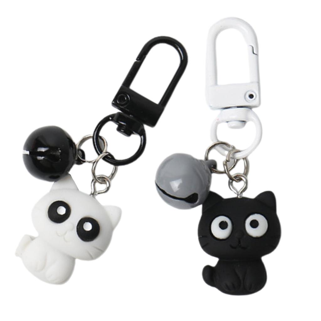 Black and White Cat Keychain Cute Animal Keyring Couple Gift for Women Bag Purse Bag Accessories Backpack Decorations