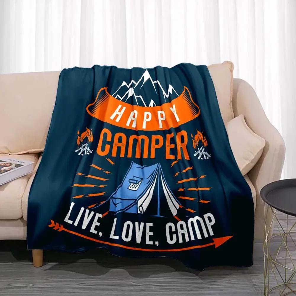 Fashionable Blanket Summer Happy Camper Camping Throw Bed Sofa Office Air Conditioning Soft Leisure Travel Customizable Throw