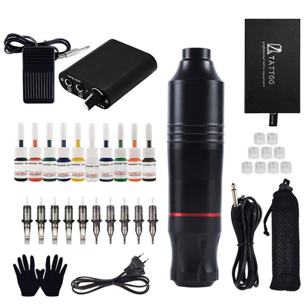 Portable Tattoo Kit Tattoo Machine Pen Power Supply Foot Pedal Clip Cord Tattoo Needles Tattoo Ink Cups for Tattoo Beginners