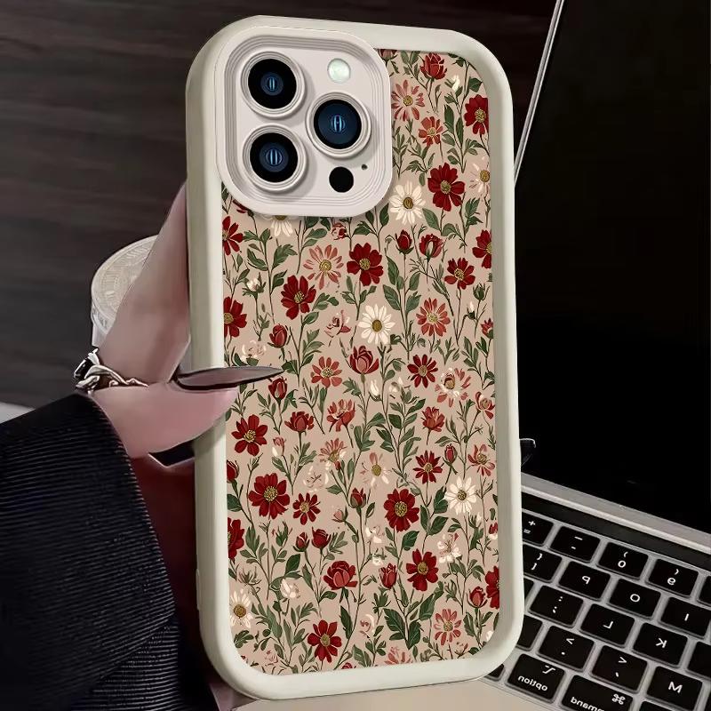 Retro Style Flower Pattern Phone Case For iPhone 16e 16 Pro Max 15 14 Plus 13 12 Mini 11 Pro Shockproof Silicone Soft Back Cover