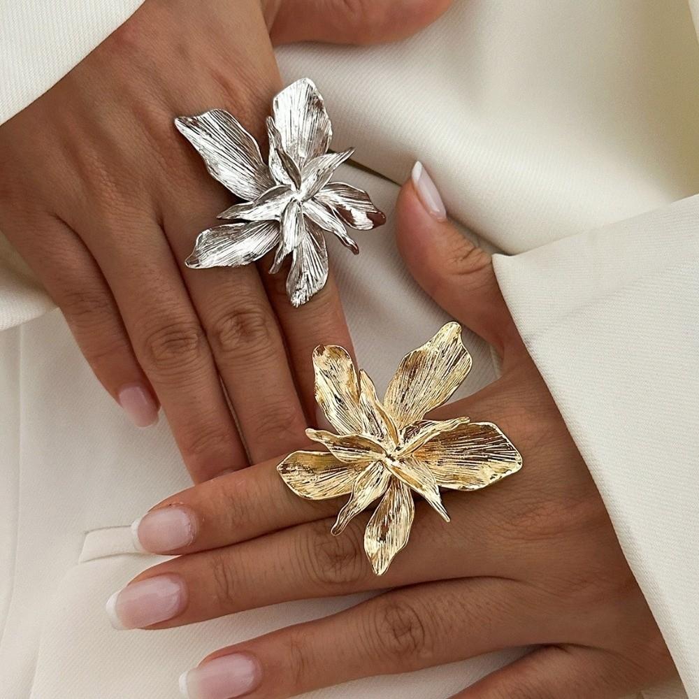 Zink Zinklegierung Metall Blume Ring Verstellbar Unregelmäßig Geometrisch Blütenblatt Ring Gold Groß Blumenring Party