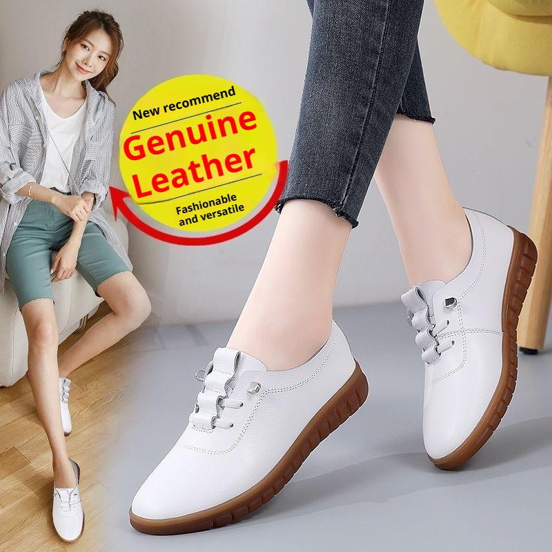 Soft Leather Mother Shoes, Soft Sole, Soft Surface, Ladies' Small Leather Shoes, Comfortable White Shoes, Casual Non-slip Cowhide Sole Toe Shoes