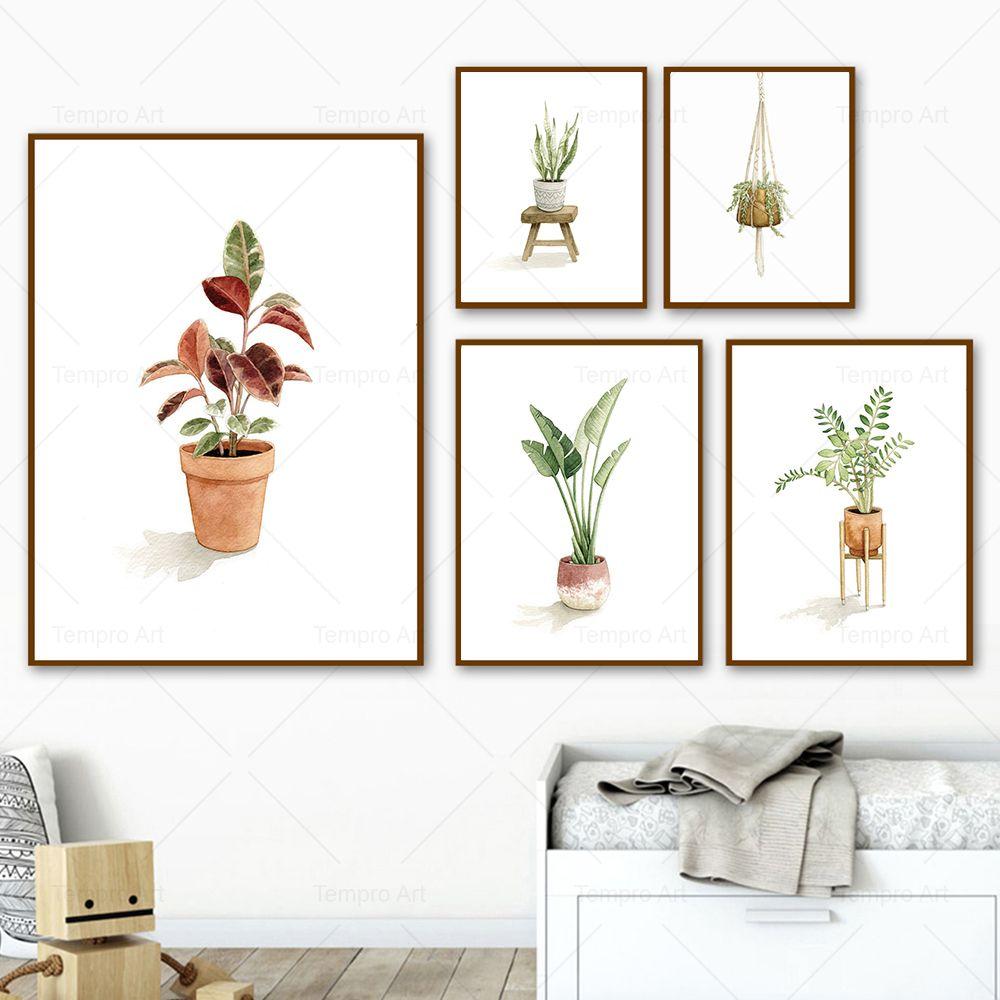 

Watercolor Green Plant Wall Art Canvas Painting Botanical Illustrations Pictures Decorative Posters for Living Room Home Decor