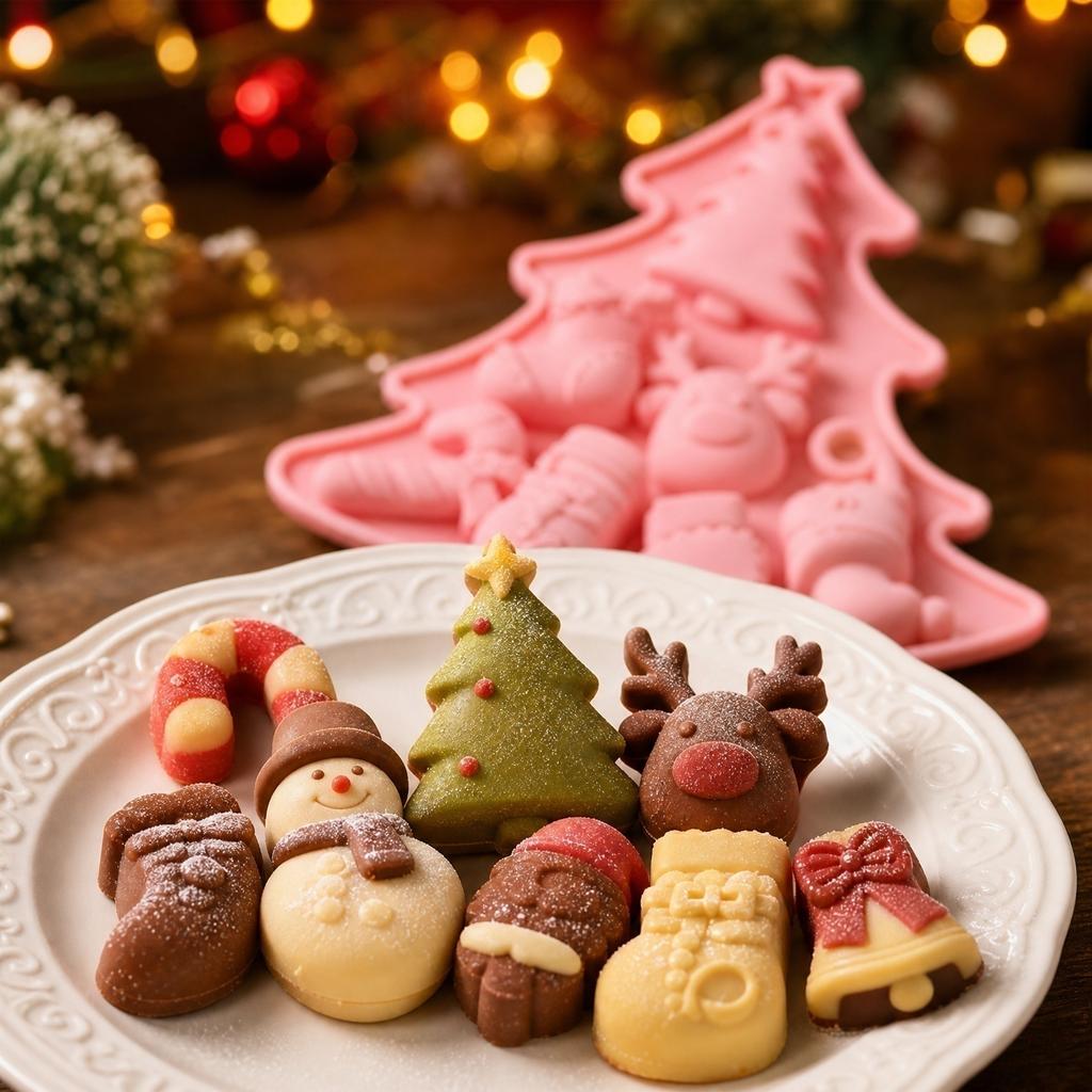 Christmas Tree Reindeer Snowflake Silicone Baking Mold Food Grade Flexible Nonstick Multi Cavity Chocolate Mousse Mold for Holiday Desserts