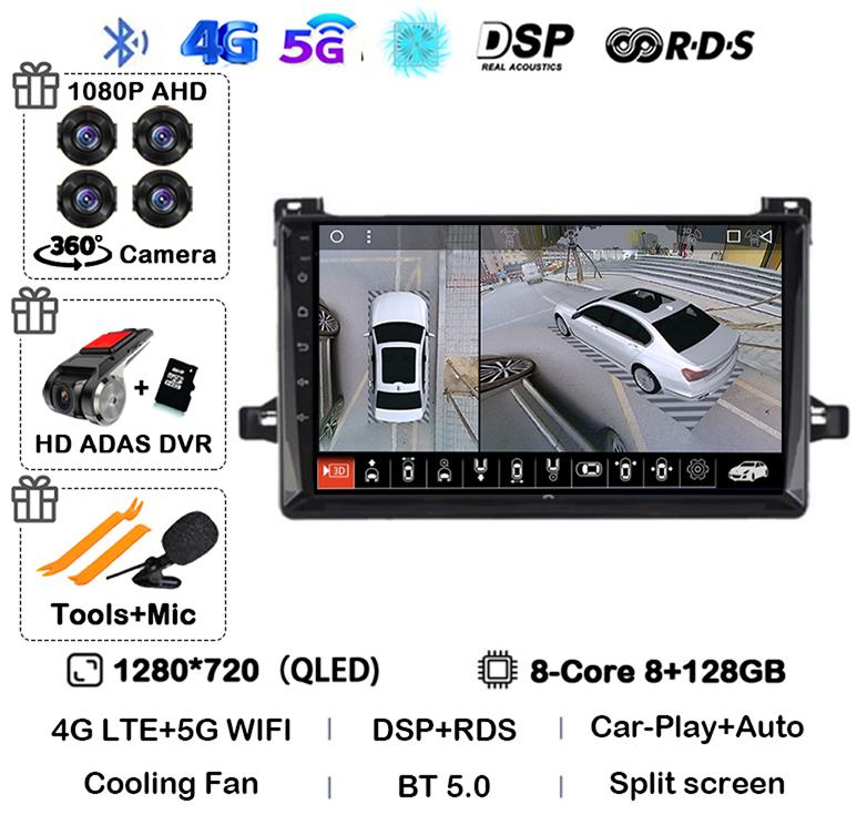 Android 14 Carplay Car Radio For Toyota Prius XW50 2015 2016 2017 2018 2019 2020 4G+WIFI 360 Camera Multimedia Player GPS Stereo