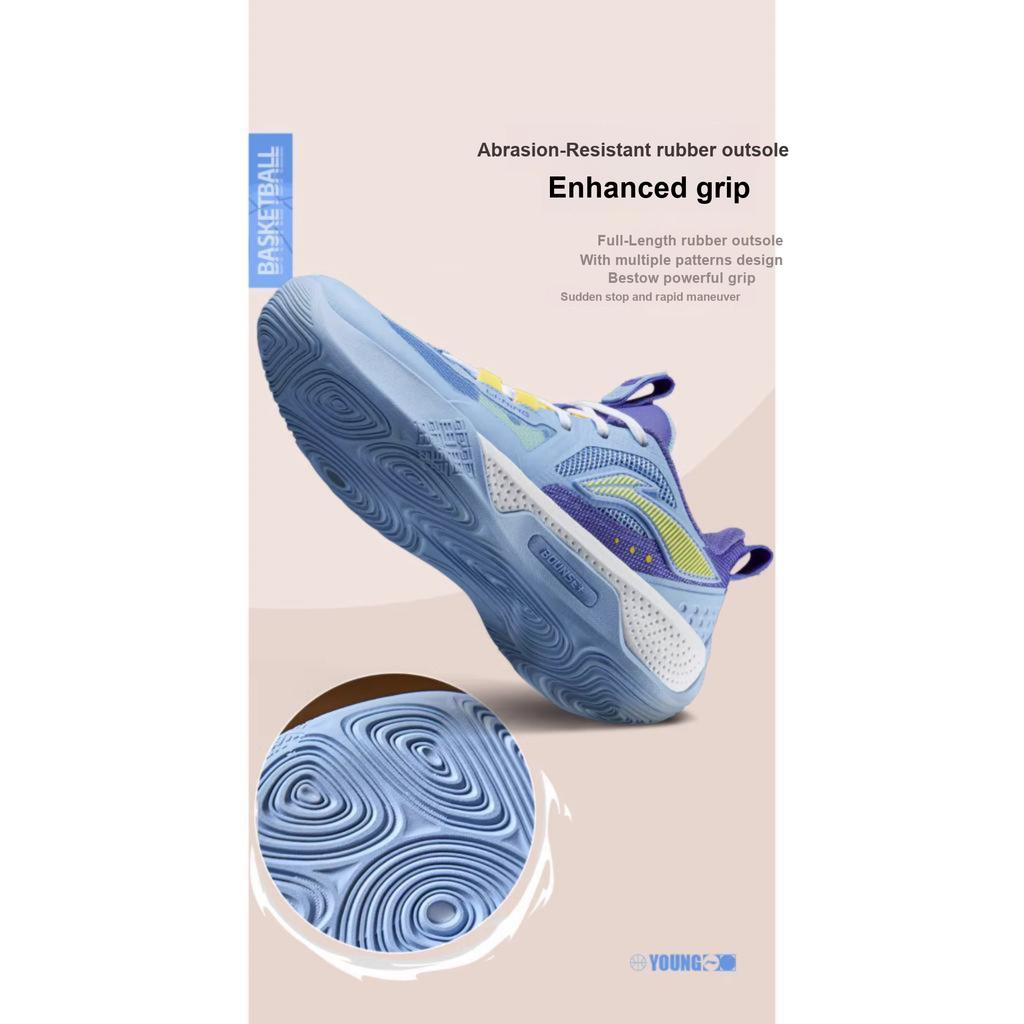 Basketbalové boty Li Ning Tian Ying s lehkou technologií Prodyšné nízké dětské tenisky Modrofialové YKBT054-11
