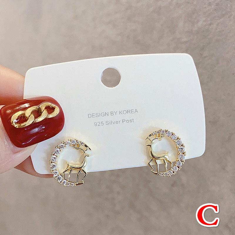 Women Christmas Crystal Elk Stud Earrings Fashion Jewelry Gift Christmas Ornaments