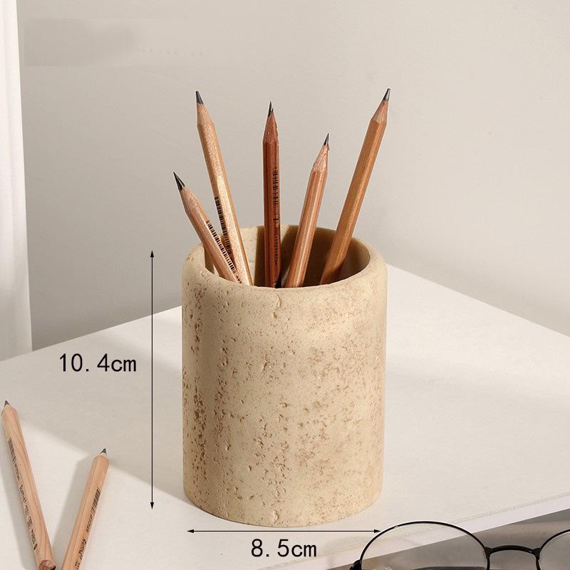 Luxury Travertine Pen Holder - Elegant Office Desk Organizer and Ornament