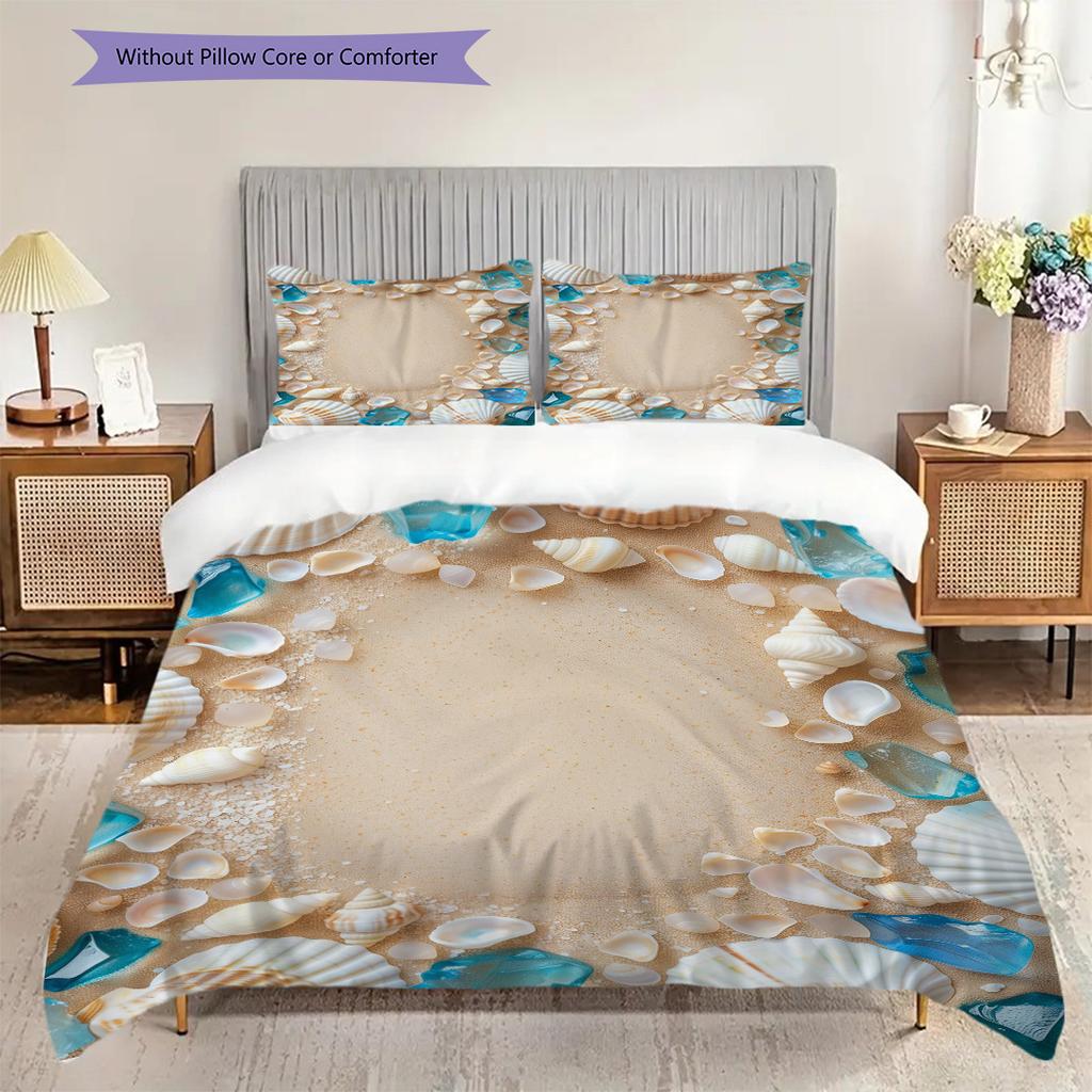 Strandmuster Bettwäsche Steppdecke Set Bettbezug Kissenbezug Heimdekoration Geburtstagsgeschenk (1 Bettbezug + 2 Kissenbezüge, ohne Füllung)