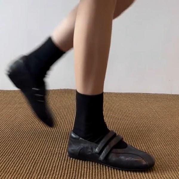 Cowhide Velcro Mary Jane Shoes - Women's Versatile Low-Cut Casual Flats 2025