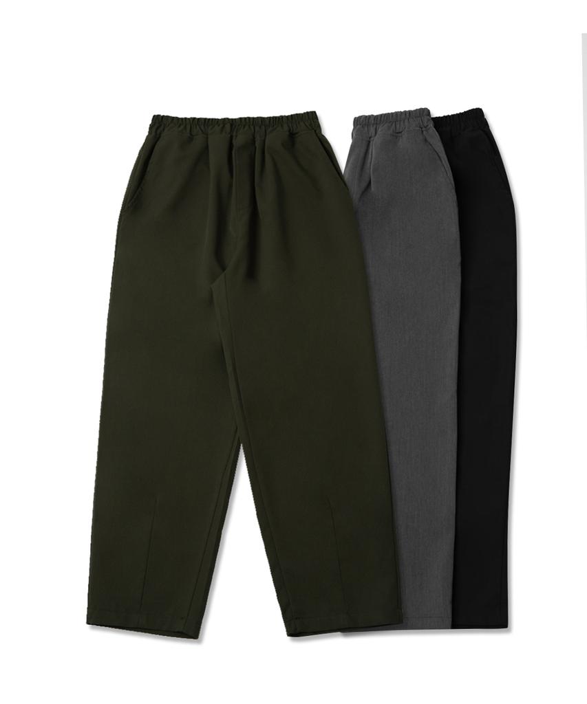 UNLC [Summer Fabric] Semi-Wide Crop Elastic Waist Slacks (Gray)