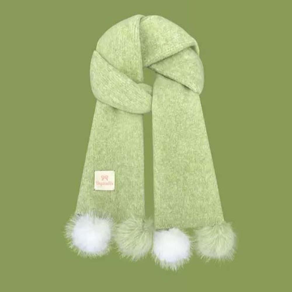 

Anti-cold Knitting Wool Scarf with Plush Ball Winter Warmer Scarf Long Thickened Neckscarf Winter зелёный