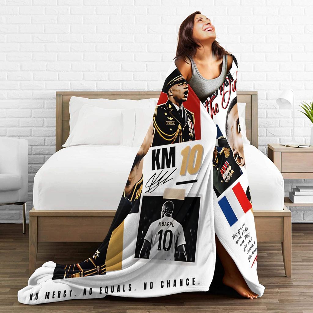Pipini M-Mbappes Novelty Football Fleece Throw Blankets Funny Blankets for Sofa Bedroom Warm Bedroom Quilt,