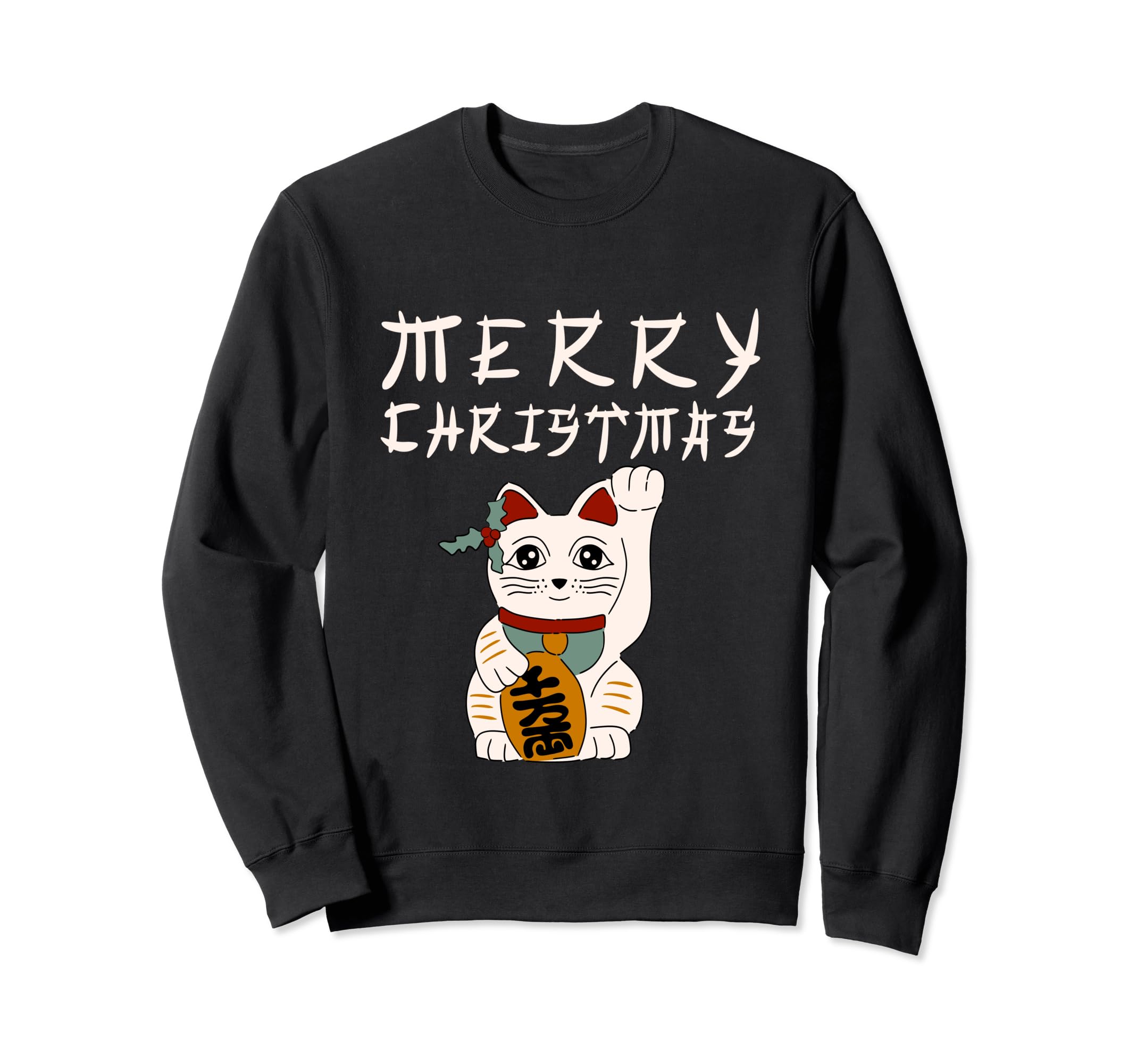 

Vintage Japanese Christmas Beauty Salon Lucky Charm Sweatshirt Maneki-neko чорний