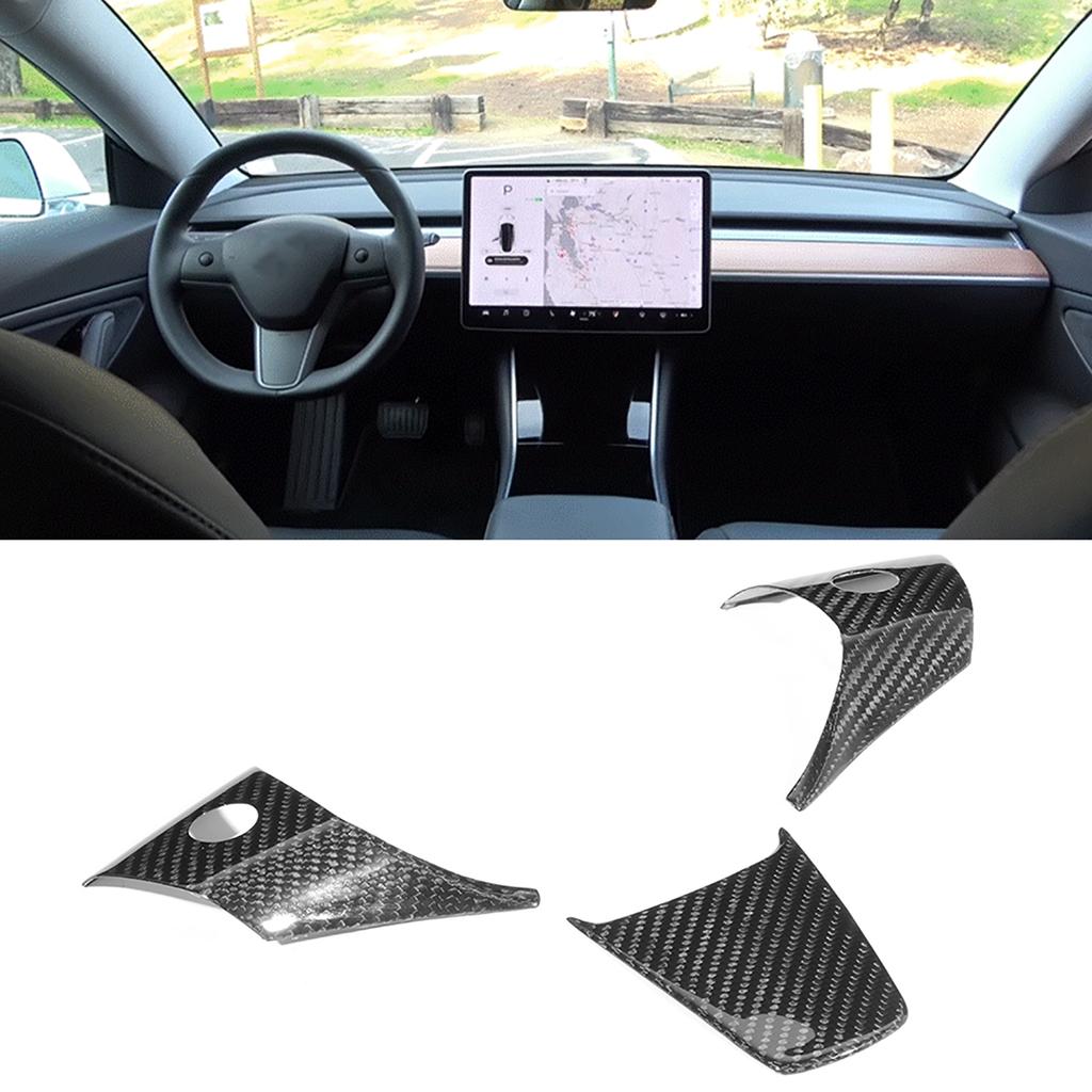 3 PCS Set  Carbon Fiber Wheel Steering Panel Cover Car Modified Fits for Tesla Model 3 18 19