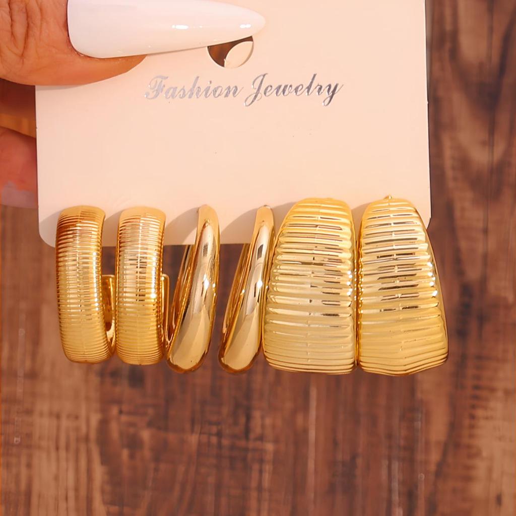 Women's Geometric Gold Teardrop and Twist Earring Set (3-9 Pairs)