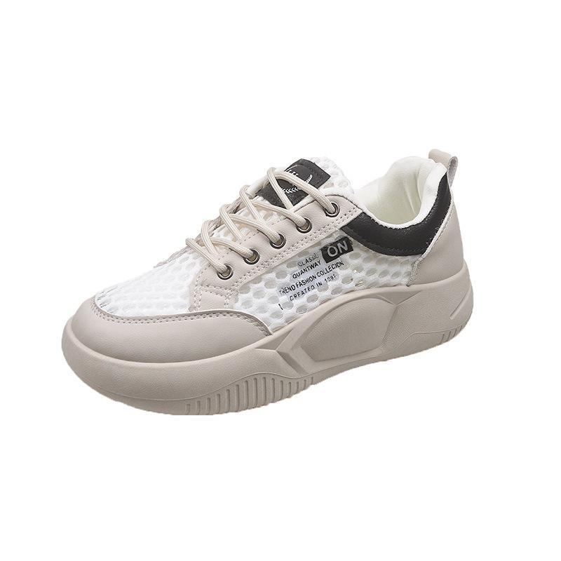 2025 new spring and autumn white shoes Korean version of fashionable female students mesh women's shoes breathable and heightened casual sports boa