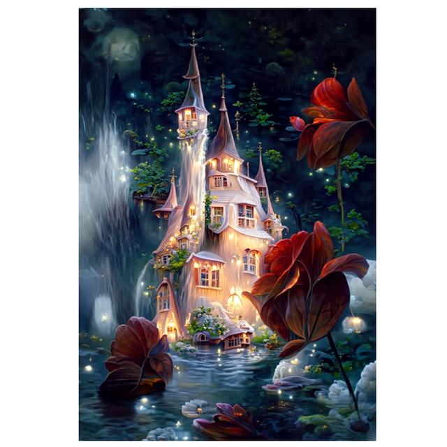 Full Round Embroidery Diamond Square Mosaic Fantasy Mushroom House Diamond Painting Cross Stitch Hand Landscape Home Decor