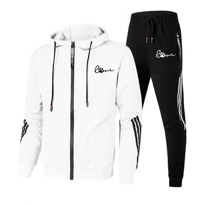 Little Bear Footprints Herren Hoodies + Hosen Zweiteilige Sets Triple Slant Hoodie Jacke Sport Reißverschluss Trainingsanzüge Sport Jogging Männliche Fitness Kleidung