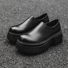 men casual platform shoes slip-on genuine leather shoe business office dress black trendy breathable loafers gentleman footwear