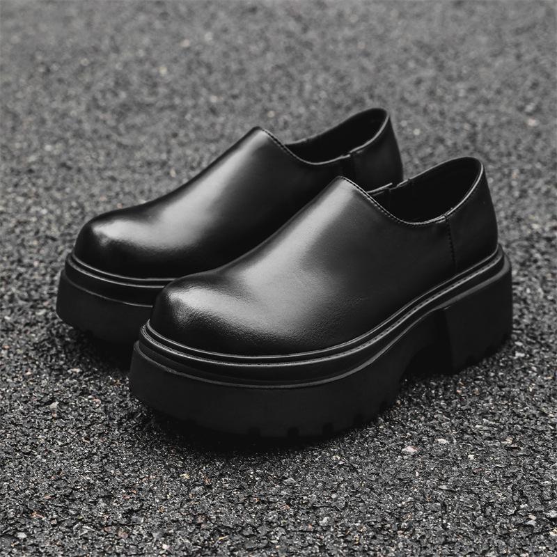 men casual platform shoes slip-on genuine leather shoe business office dress black trendy breathable loafers gentleman footwear
