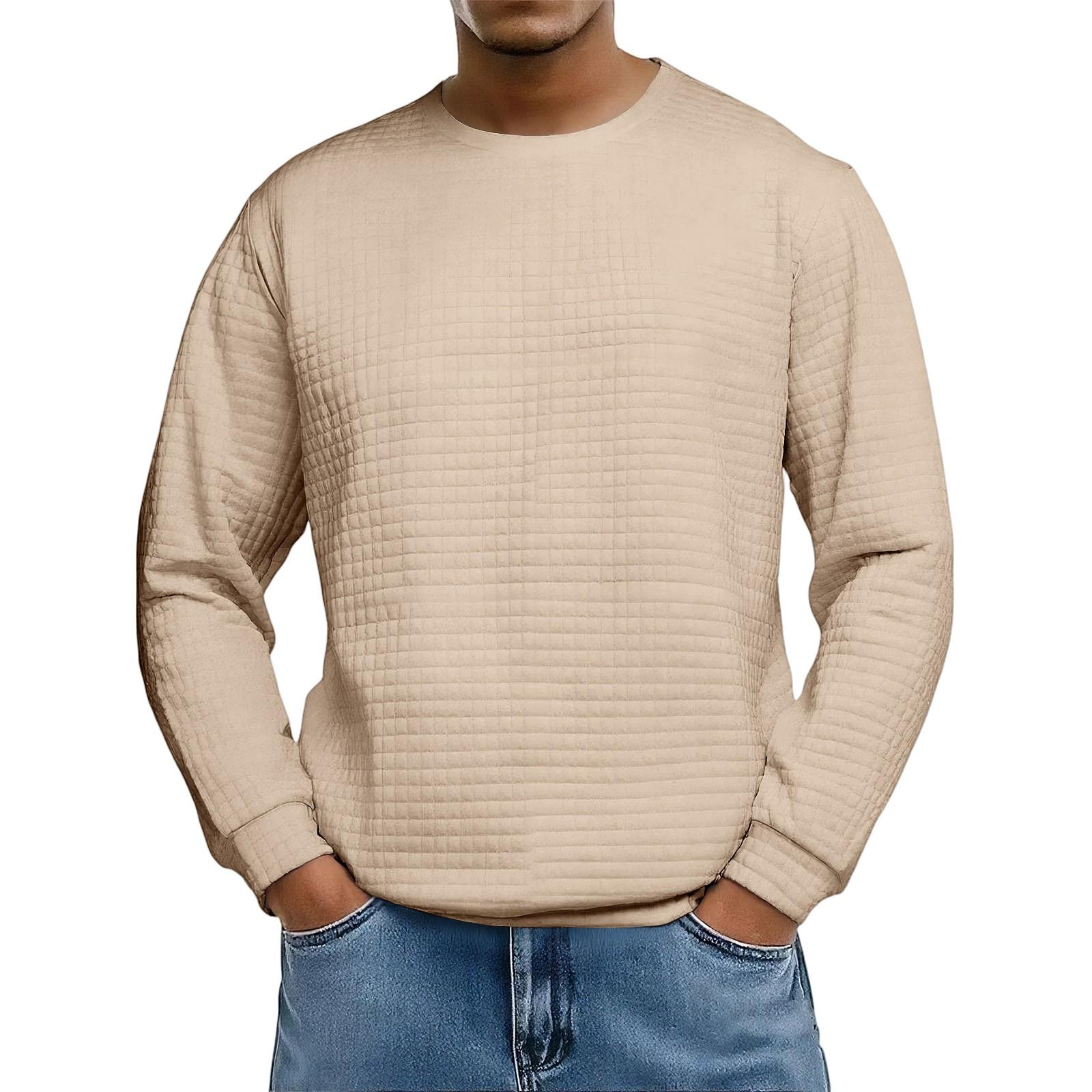 

Men s Loose-fitting Casual Waffle-weave Neck Long-sleeved Top XXXL хаки