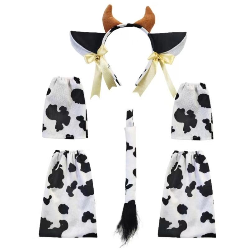Deer/Elephant/Cheetah/Bear/Dog/Leopard Costume Set Ear Headbands Tail Bows Halloween Christmas Animal Cosplays Costume