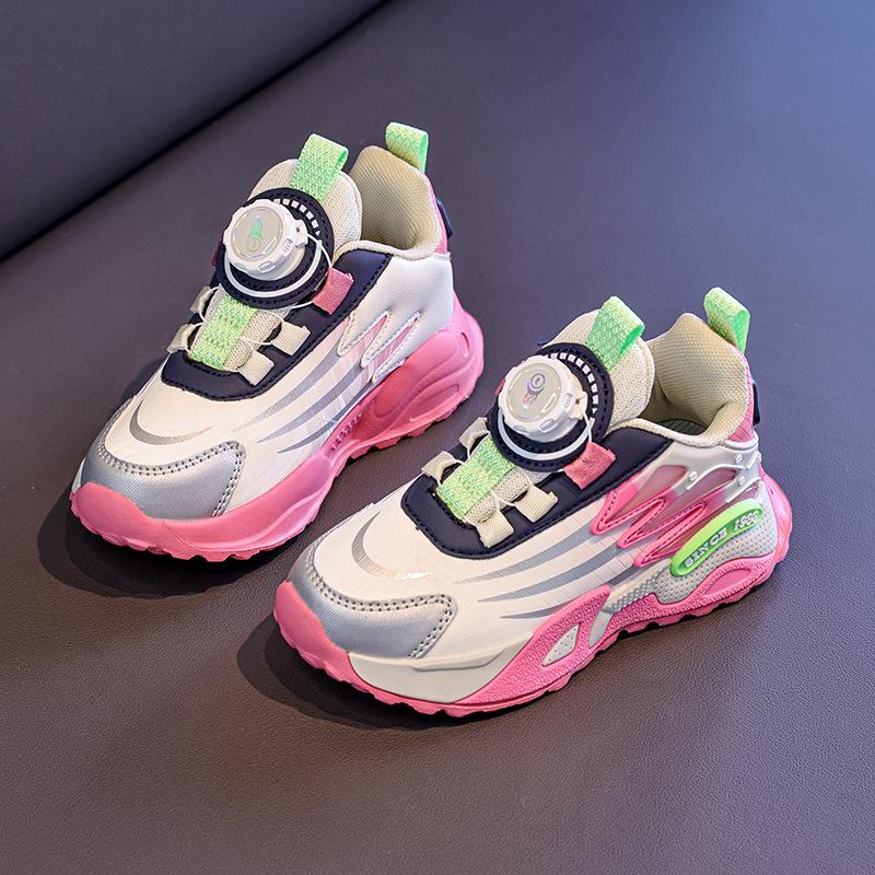 2025 autumn new classmates children's sports shoes lightweight soft sole rotating button boys and girls basketball shoes running shoes