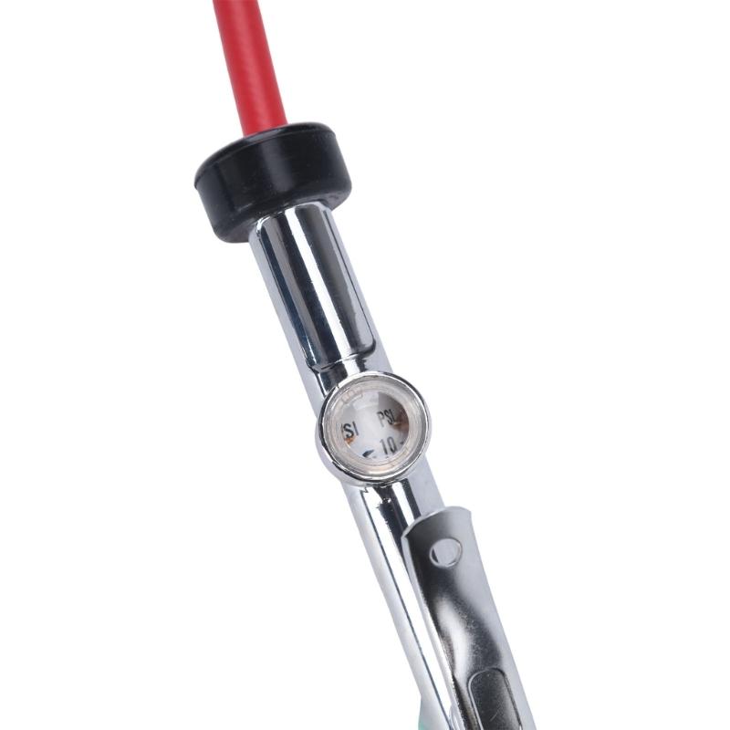 Hand Operated Air Chuck Pressure Gauge with Angled Tire Head and Hose for Motorcycle and SUV Tire Care Tasks