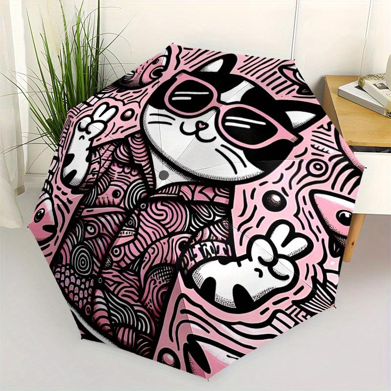1pc Cat Glasses Automatic Open/close, All-Season Portable Folding Umbrella, Travel, Everyday, Formal Events052