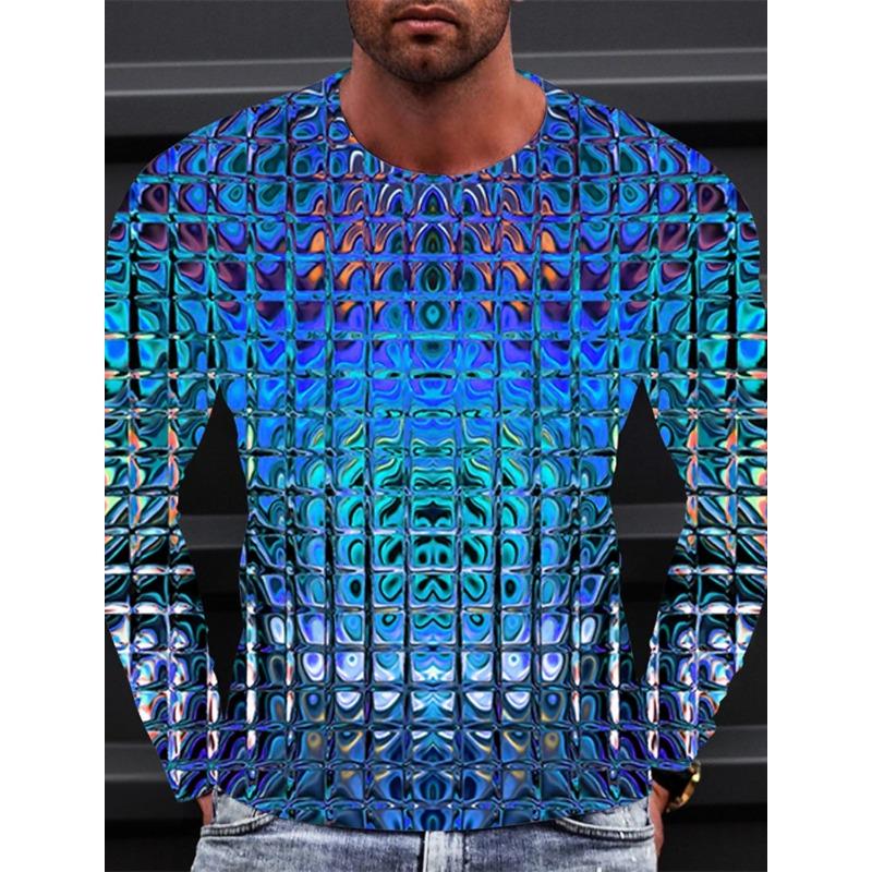 Herren T-Shirt Tee Grafik Farbverlauf Metallic Shirt Rundhals Kleidung Bekleidung 3D Druck Outdoor Täglich Langarm Vintage Mode