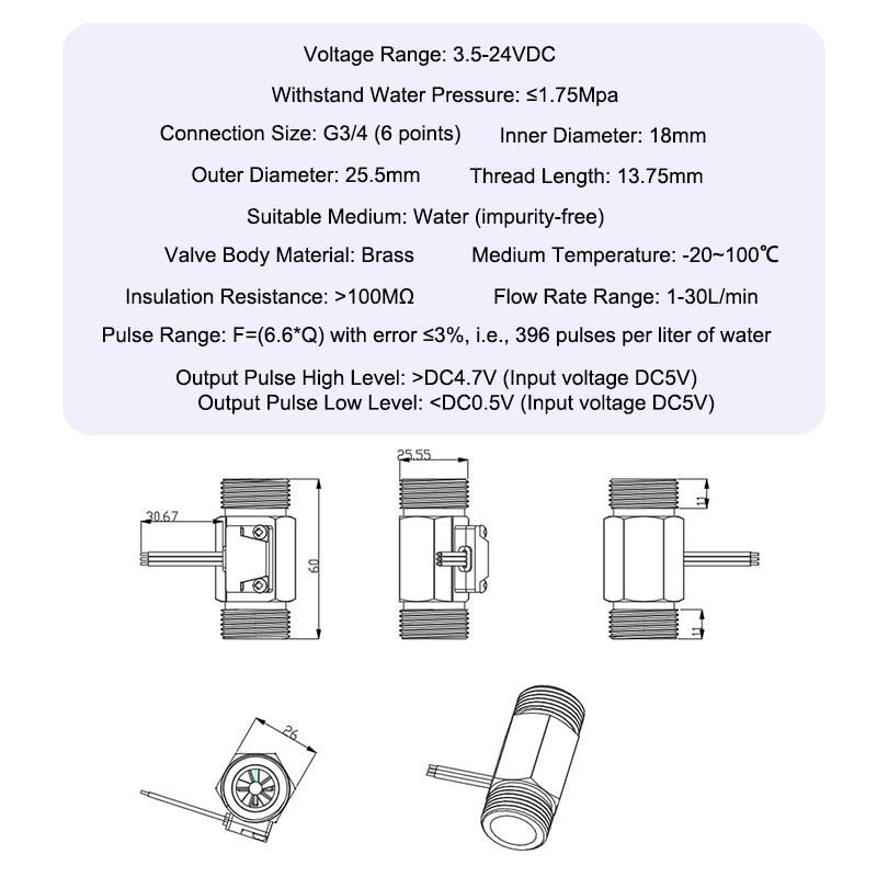 Brass Water Flow Sensor Hall Effect Flow Meter Liquid Flow Rate Sensor Brass Flow Switch Digital Monitoring Detector