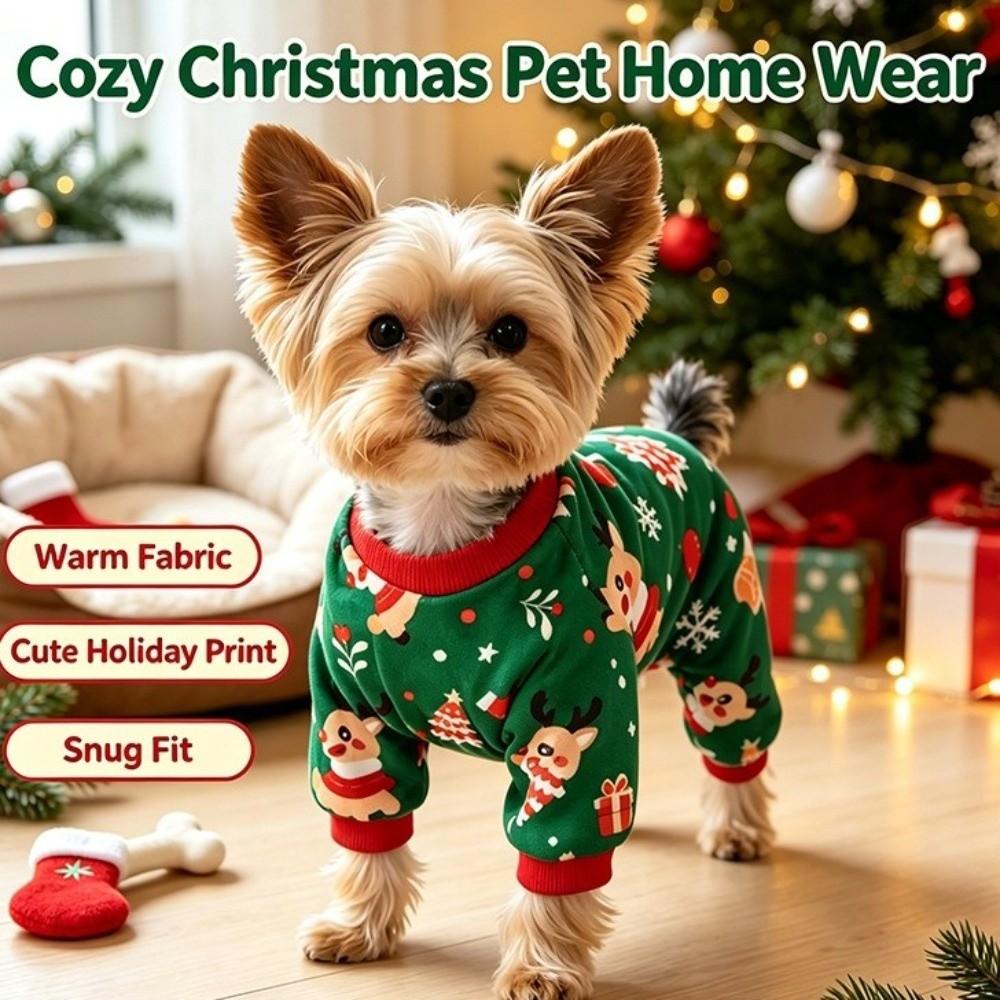 Soft Fleece Christmas Dog Jumpsuit Cartoon Dog Pajamas Cute Pet Sleepingwear Winter Season