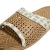 Woven Rattan Slippers With Soft Linen Lining, Casual Open Toe Slip On Shoes, Comfortable Indoor Home Slides