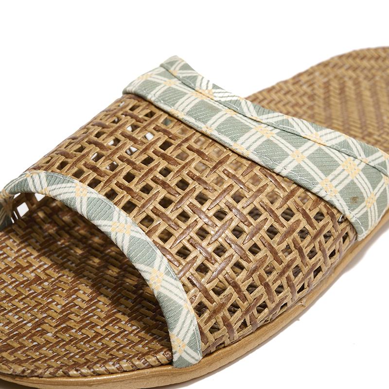 Woven Rattan Slippers With Soft Linen Lining, Casual Open Toe Slip On Shoes, Comfortable Indoor Home Slides