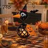Creative Halloween Gift Wrought Iron Crow And Pumpkin Ornament, Metal Bird Candle Holiday Home Accents Holder Statue with LED for Table Decor