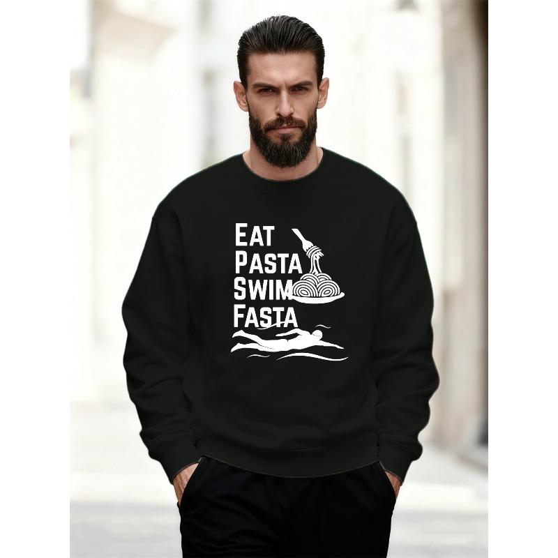 Herren Eat Pasta Swim Fasta Lässiger Rundhals-Pullover, Lockerer Schnitt, Einfarbige mit Grafik.