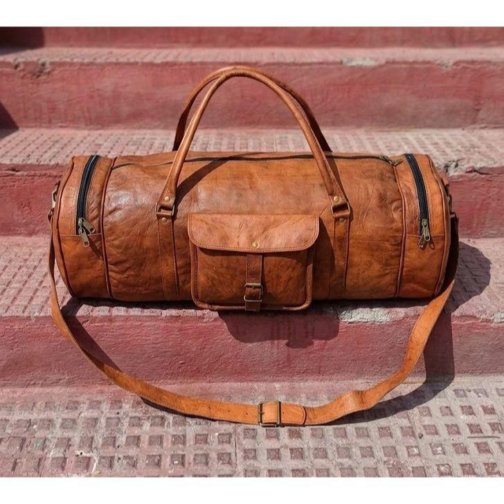 Borsa Duffle in Pelle di Capra Uomo Viaggio Vera Palestra Bagaglio Notte Vintage Weekend