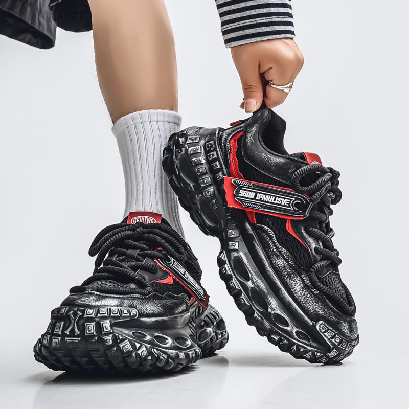 

Chunky Sneakers Mens Designer Tire Sole Sport Shoes Fashion Casual Leather Fabric Breathable Height Increased Platform Gym Shoes 39 чорний