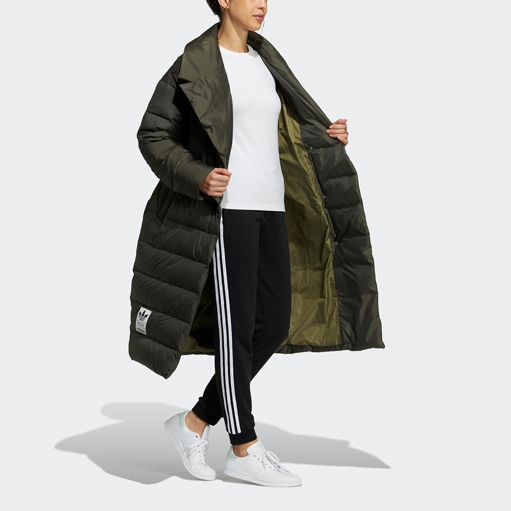 adidas Casaco de Almofada Original com Gola Grande e Gravata Comprimento Médio Jaqueta de Penas Roupa Exterior Feminina Oliva H64732