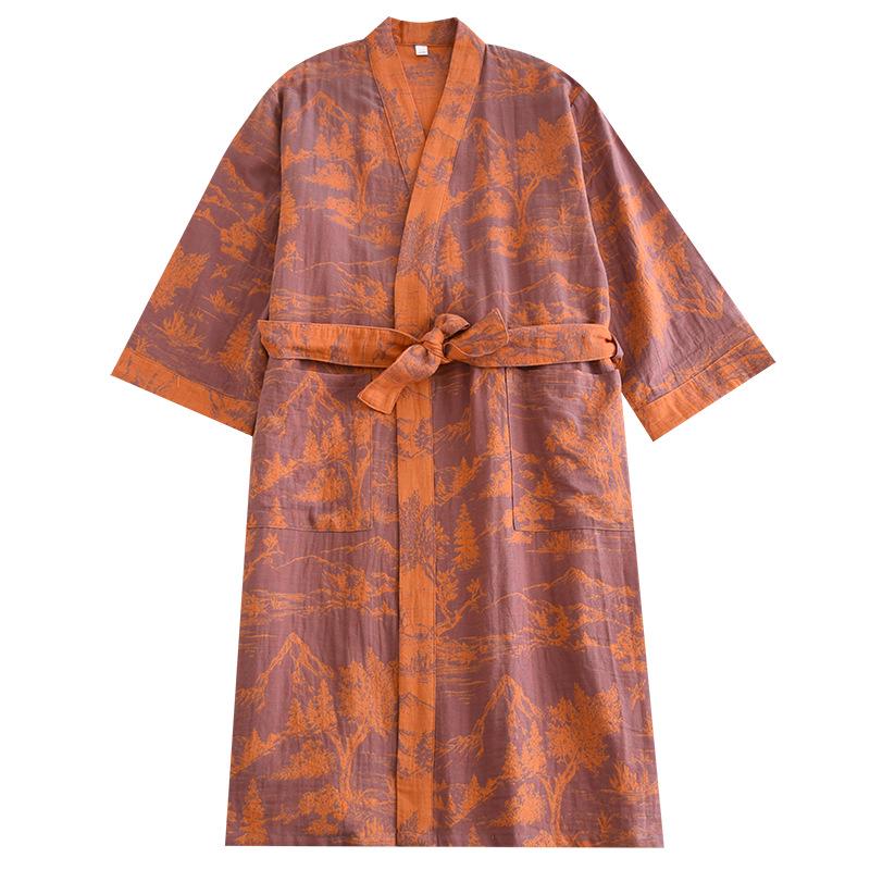Accappatoio stile Kimono in Cotone per Coppia e Pigiama a Doppio Strato in Garza da Donna
