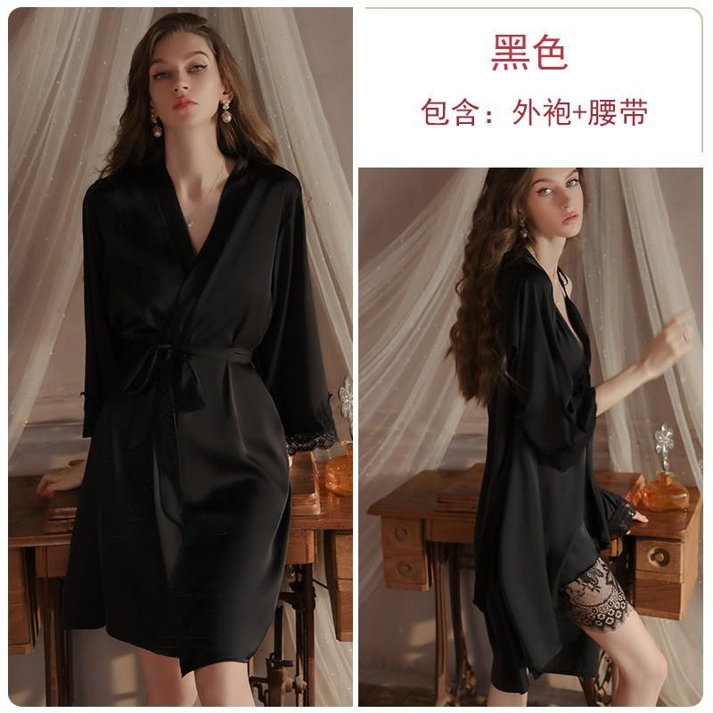 Satin seiden sexy tief ausgeschnitten Raffung plus Brustpolster rückenfrei pure Lust Träger Nachthemd Damen Loungewear Set