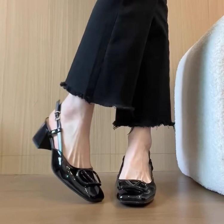 

Летние новые сандалии на толстом каблуке с закрытым носком, женские, для улицы, темпераментные, одинарные туфли, сандалии с нежным ветром 40 чёрный