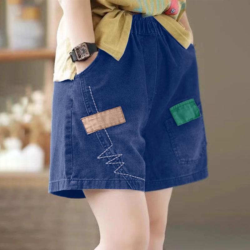 

ZANZEA Women Casual Elastic Waist Loose Patchwork Short Pants S синий