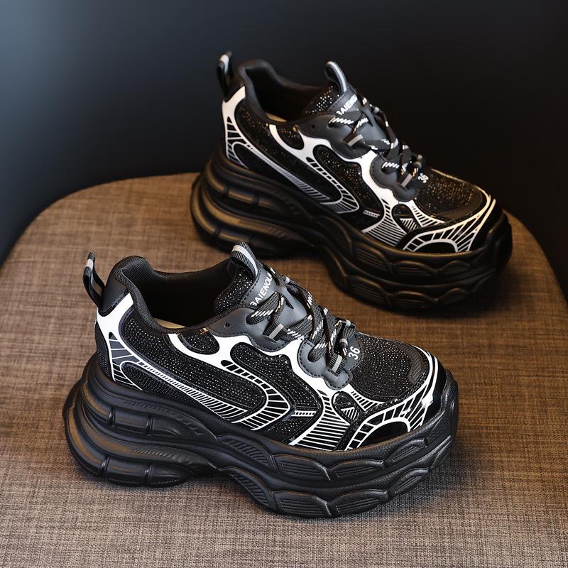 TW1279-2 Women's Thick Sole Rhinestone Dad Shoes - 2024 Versatile Autumn Fashion