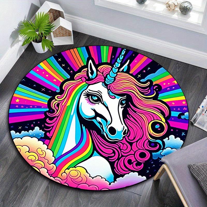 

1pc Soft, Absorbent & Non Slip Rainbow Unicorn Round Rug Soft Circle Rug for Living Room & Bedroom Decor, Chair Mats, and Unforgettable Home 80cm by 80cm