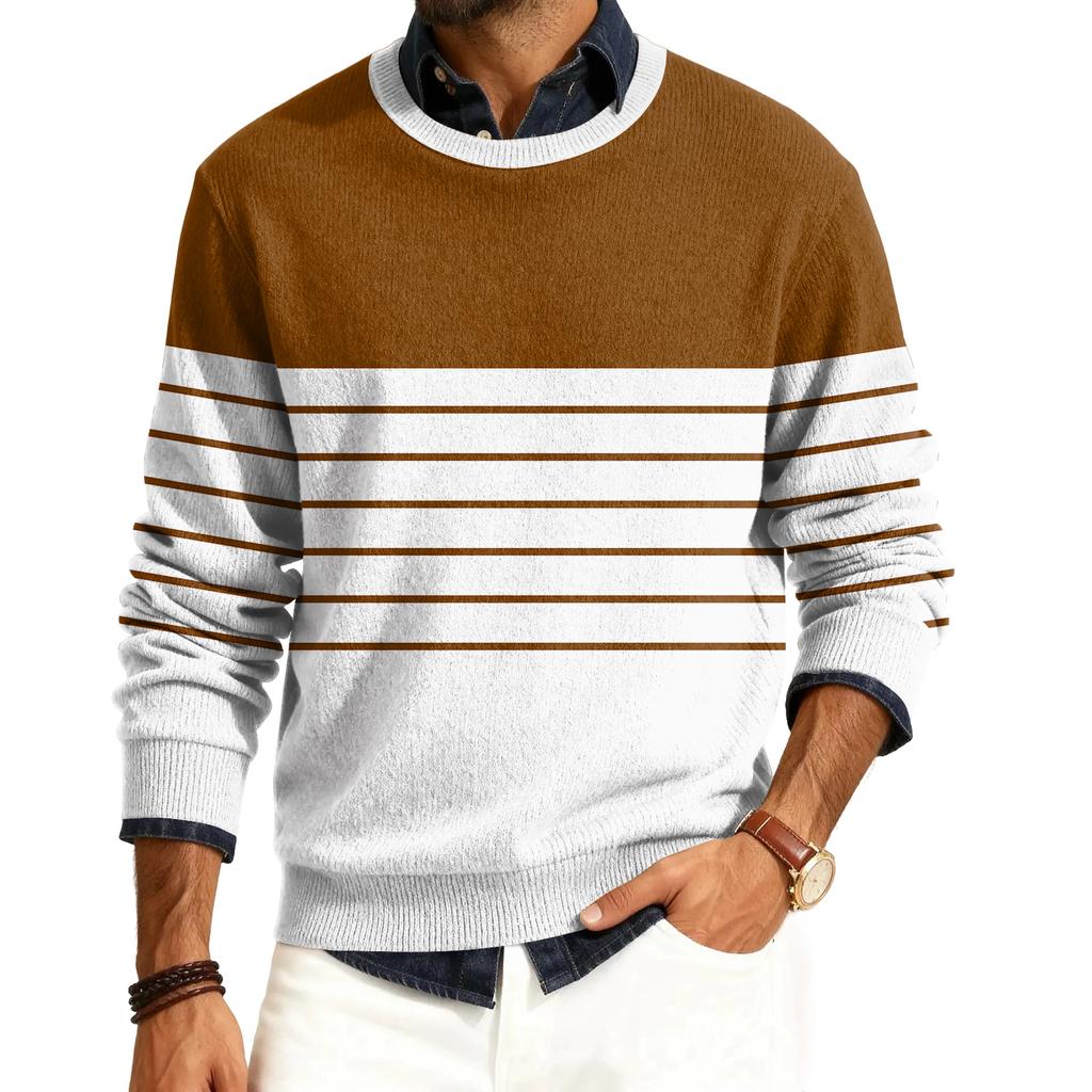 Męski sweter z okrągłym dekoltem, długim rękawem i prążkowanej dzianiny